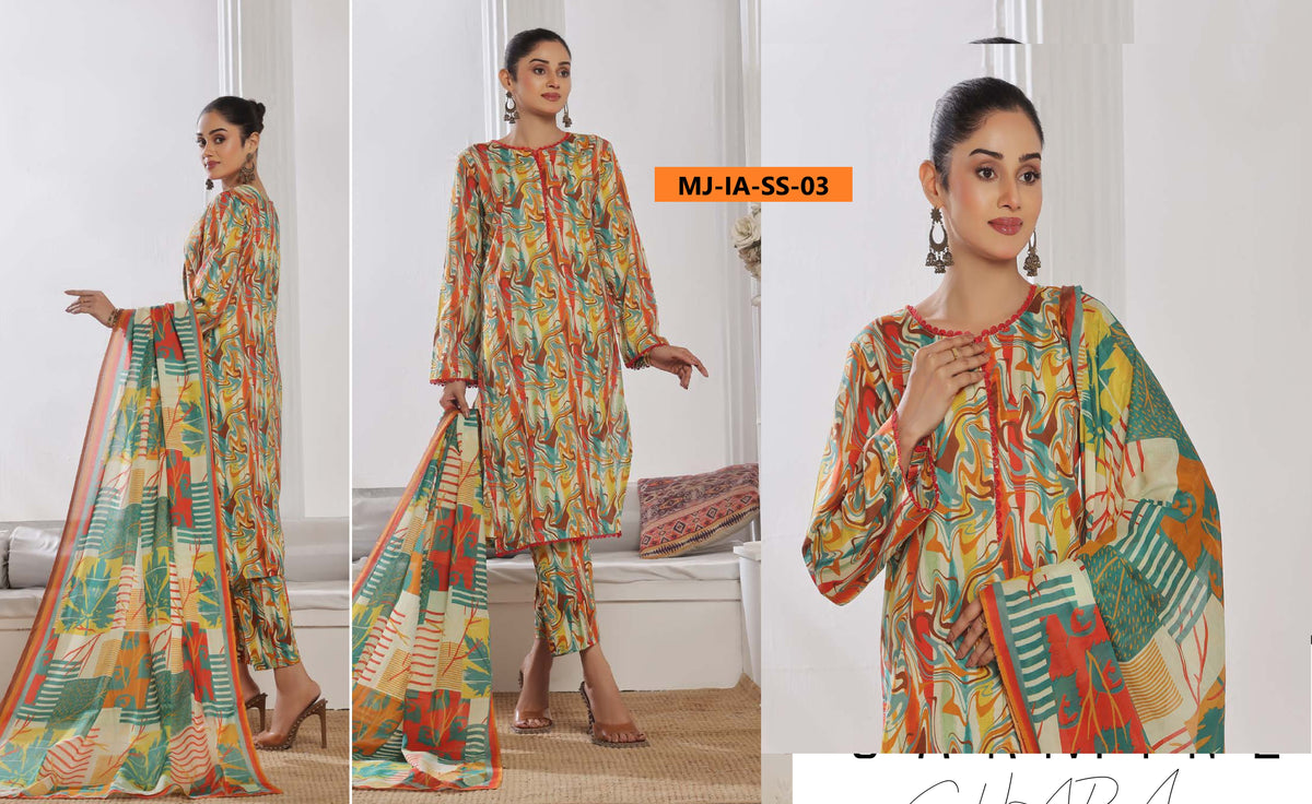 MJ INAAYA ALI - Unstitched Printed 3pc Lawn Chapter 1 signature series