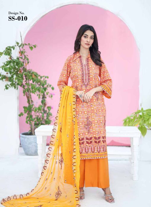 SANA SARA 3PC EMBROIDERED CAMBRIC WITH CUTWORK CHIFFON DUPATTA SERIES