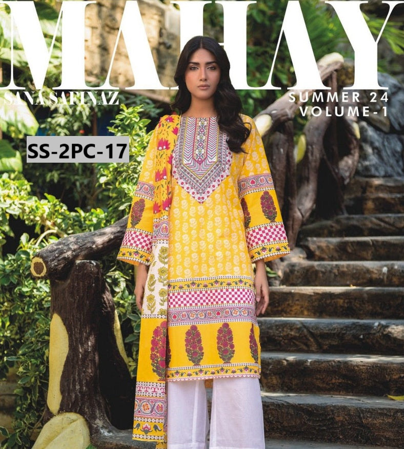 MAHAY SANA SAFINAZ - Unstitched Printed 2pc Lawn - Shirt Dupatta