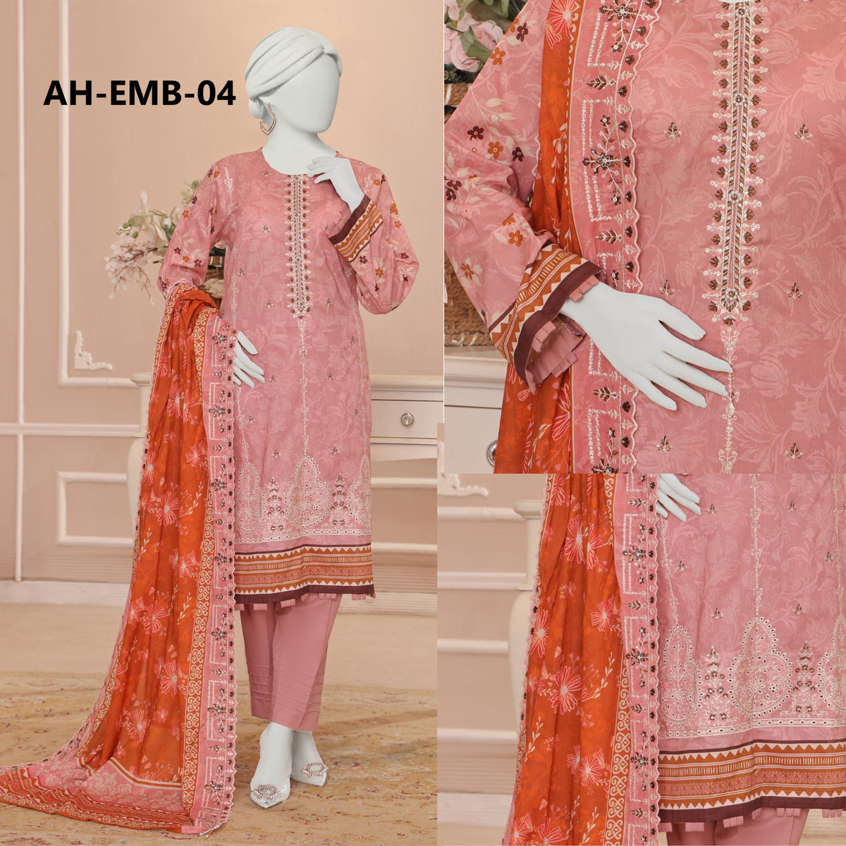 ALMEERAH - Unstitch Embroidery 3pc Lawn