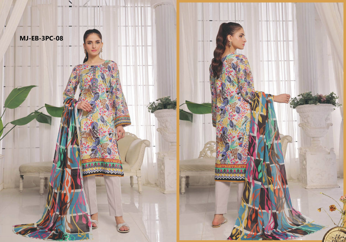 MJ IZHAN EXOMIC BLOOM - Unstitched Printed 3-Piece Lawn