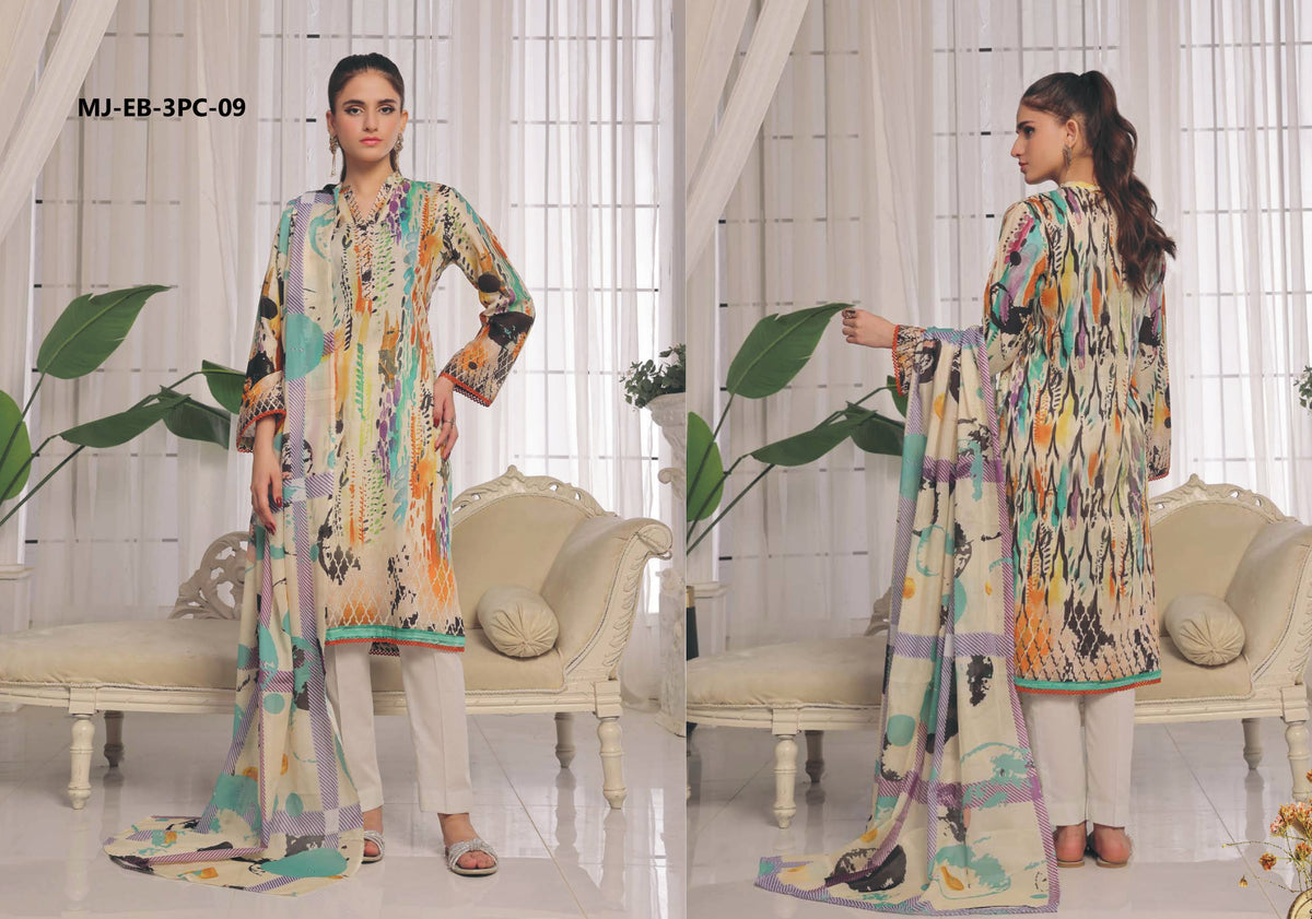 MJ IZHAN EXOMIC BLOOM - Unstitched Printed 3-Piece Lawn