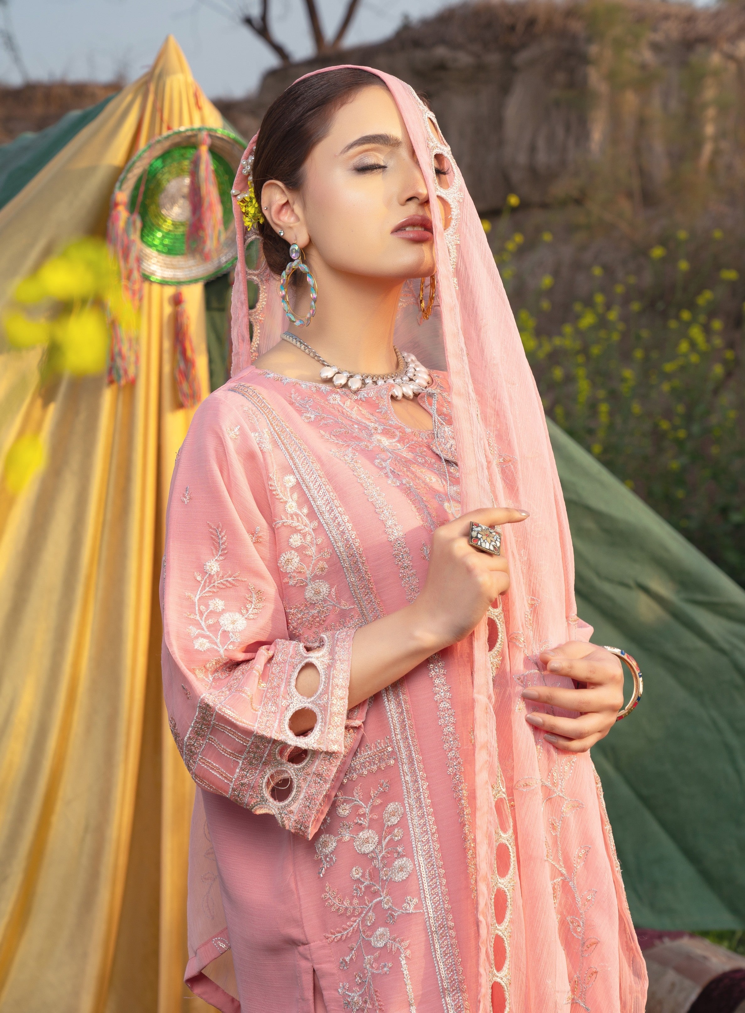 RANG-E-FALAK by Saimb - Stitched Embroidered 3PC Crinkle Chiffon