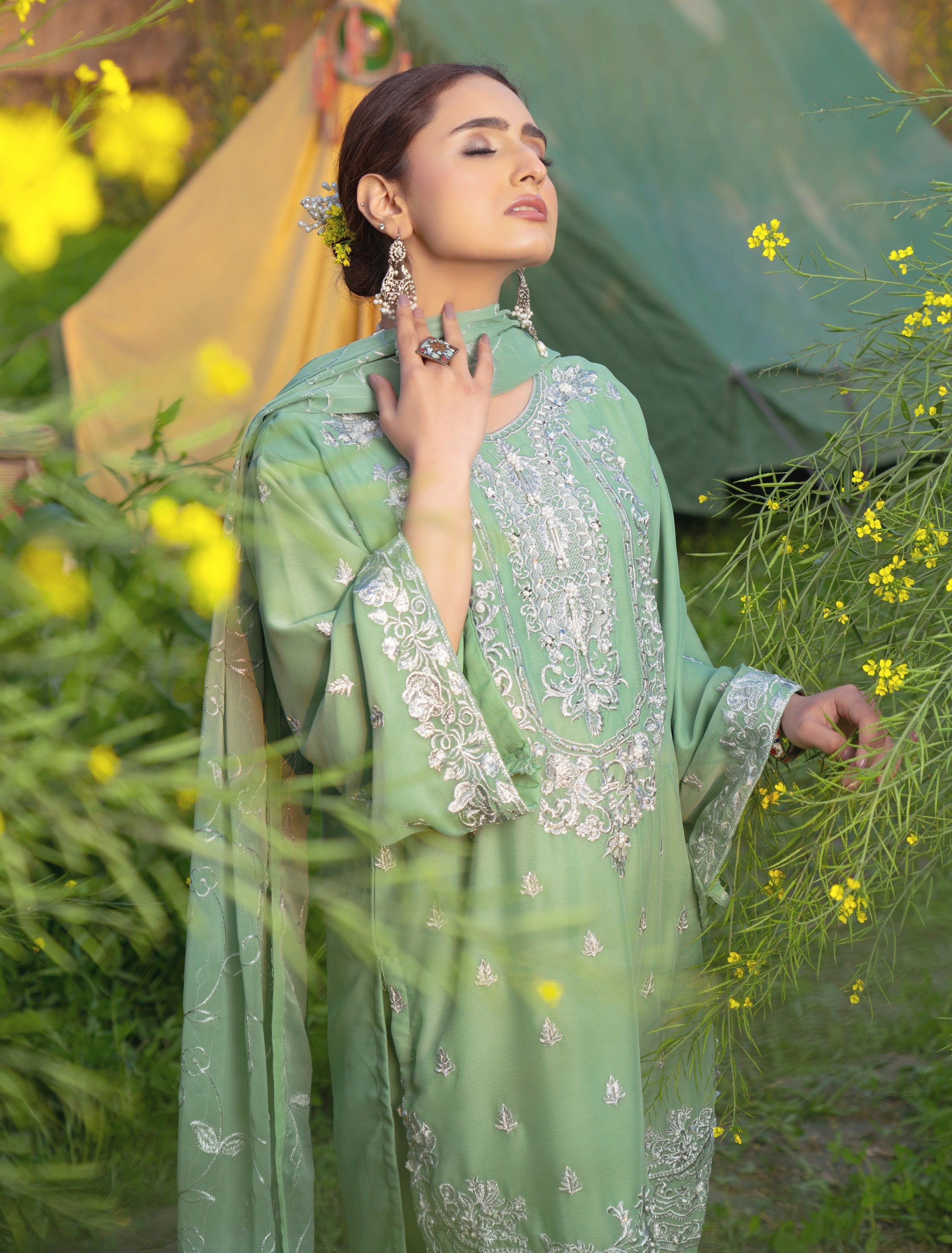 RANG-E-FALAK by Saimb - Stitched Embroidered 3PC Crinkle Chiffon