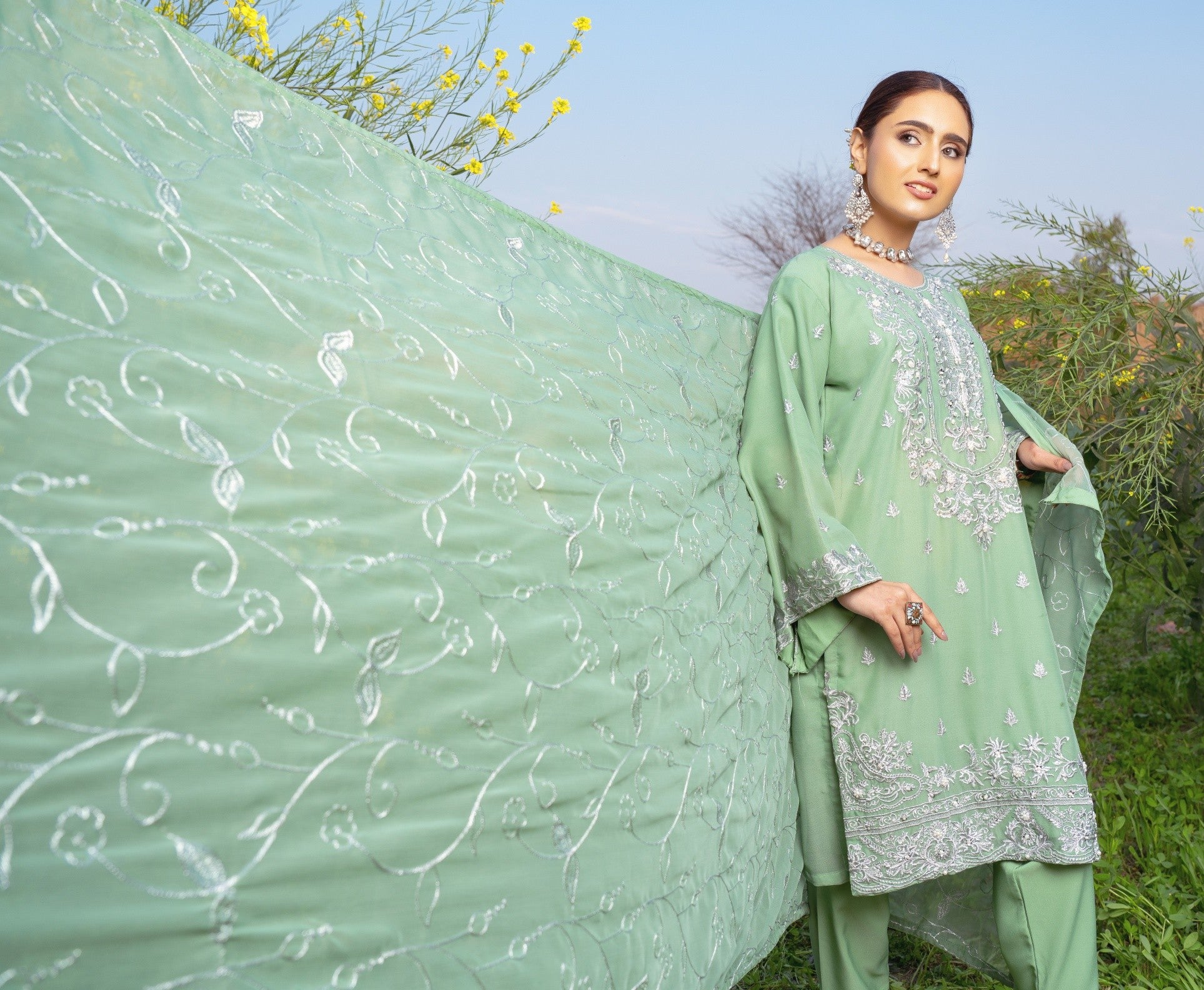 RANG-E-FALAK by Saimb - Stitched Embroidered 3PC Crinkle Chiffon