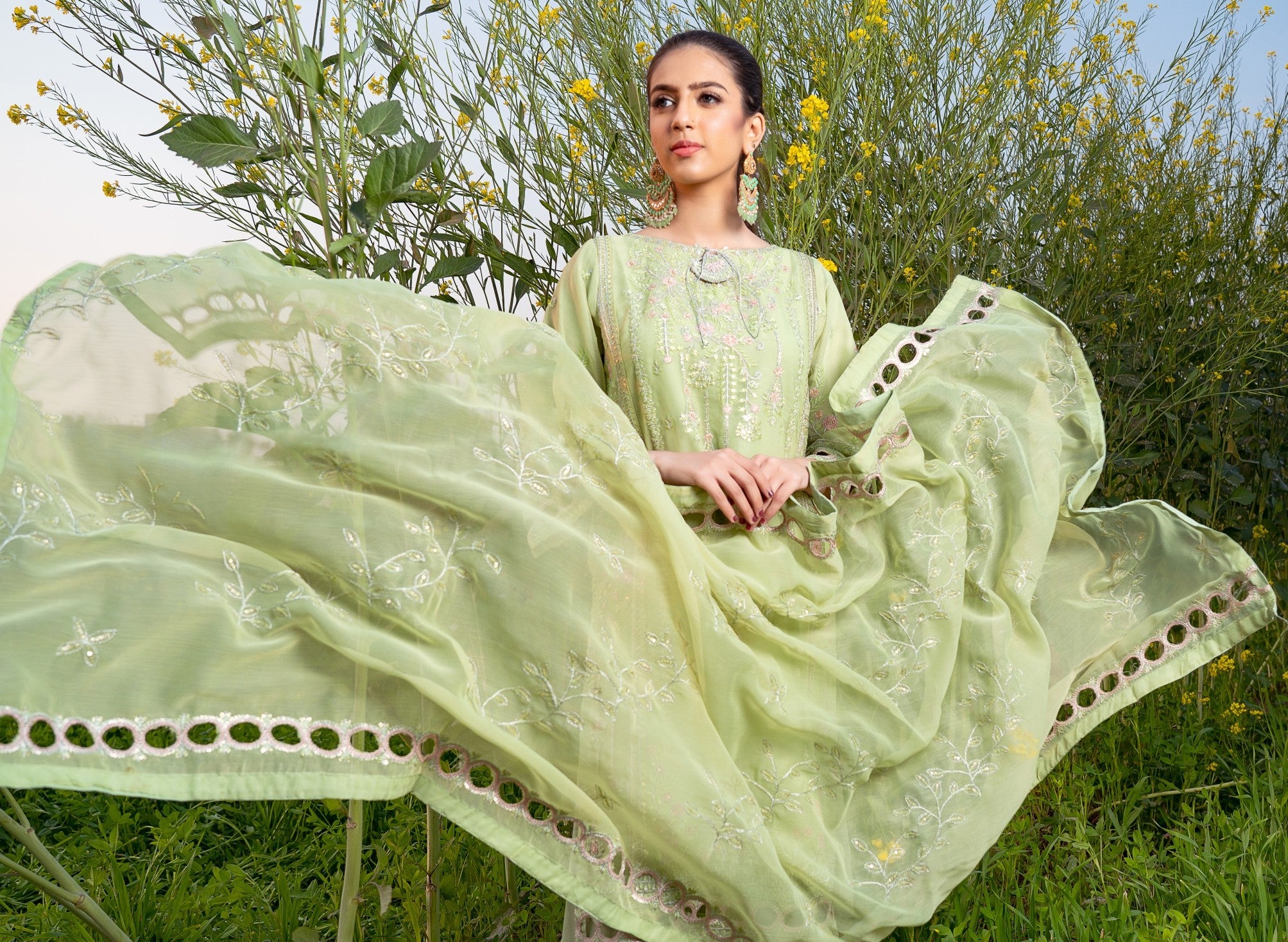 RANG-E-FALAK by Saimb - Stitched Embroidered 3PC Crinkle Chiffon