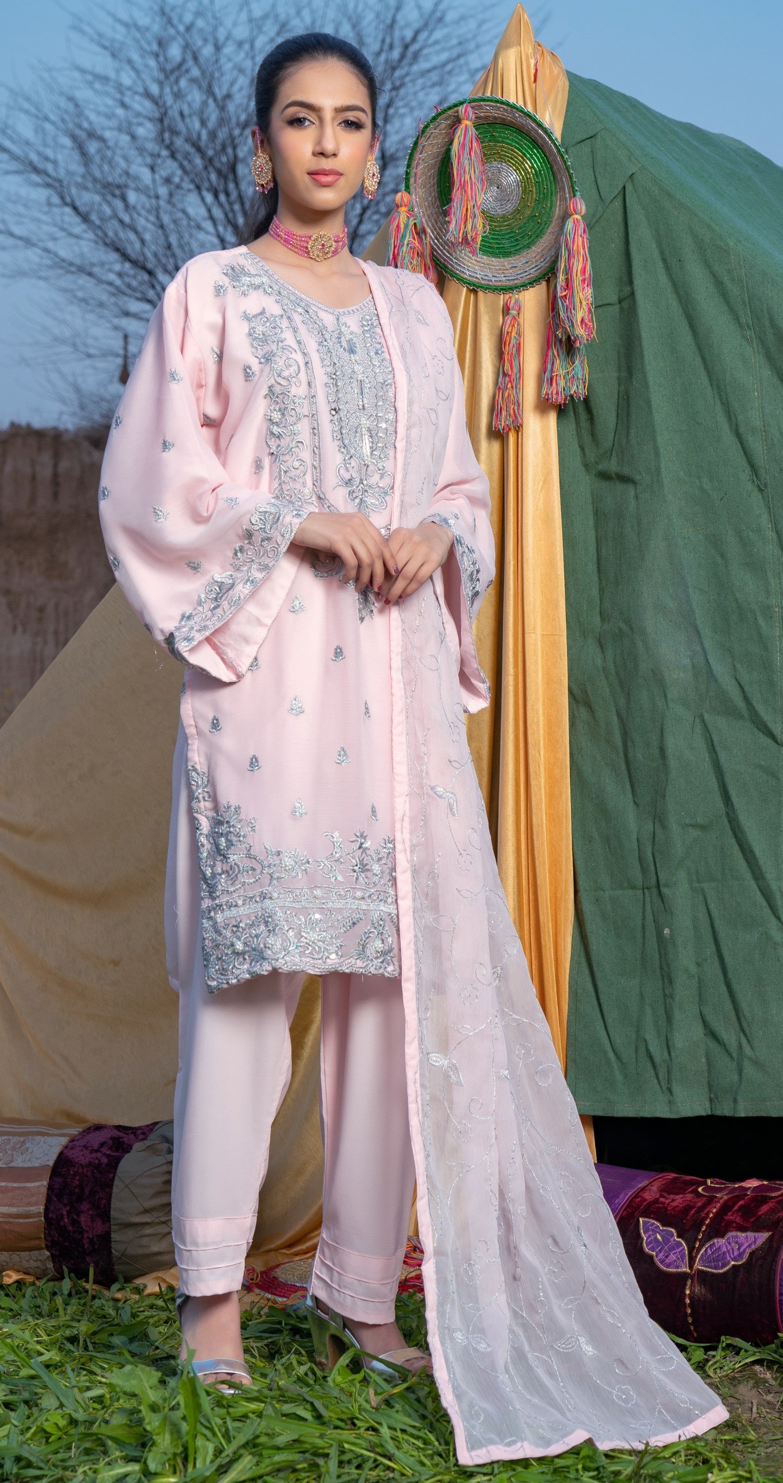 RANG-E-FALAK by Saimb - Stitched Embroidered 3PC Crinkle Chiffon