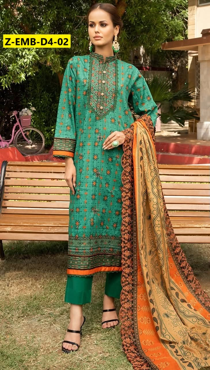 ZESH 3PC CUTWORK EMBRODERED LAWN DROP 4