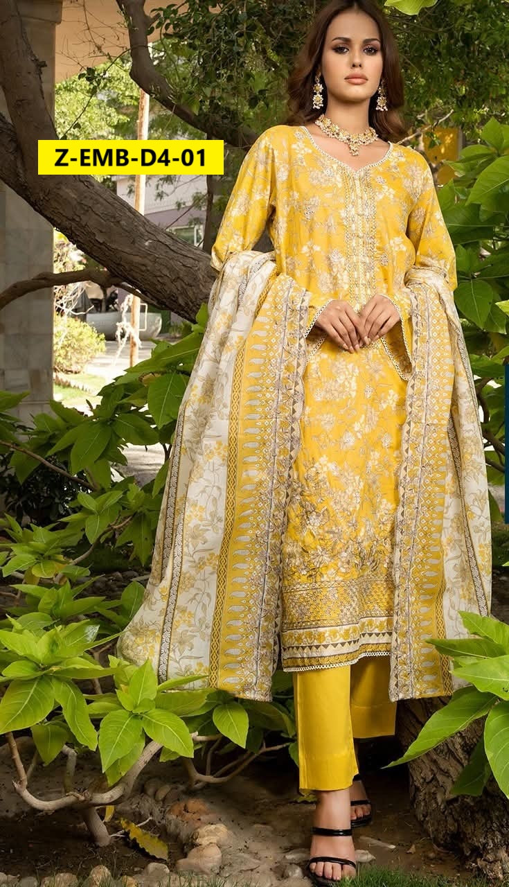 ZESH 3PC CUTWORK EMBRODERED LAWN DROP 4