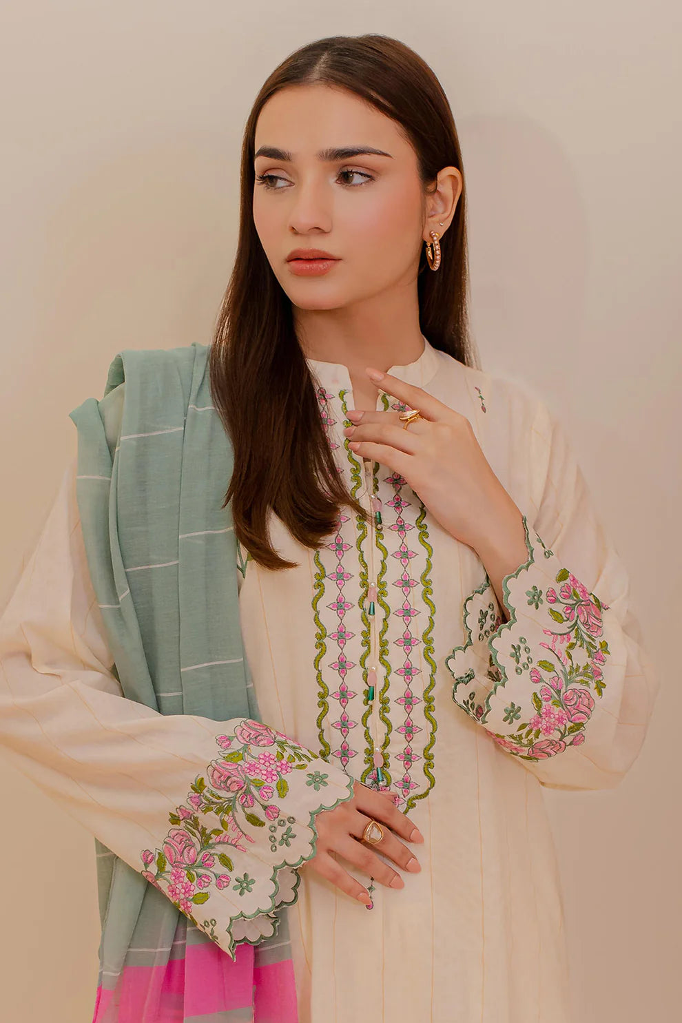 Zellbury Embroidered Kurta Dupatta and Trouser