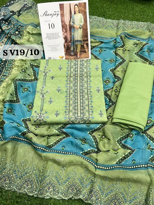 SHANZAY 3PC LAWN EMBROIDERED V-19