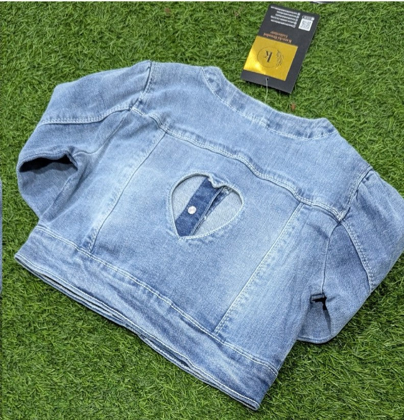 Denim Jacket for Girls with Heart Cut out Design at back