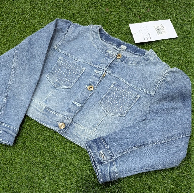 Denim Jacket for Girls with Heart Cut out Design at back