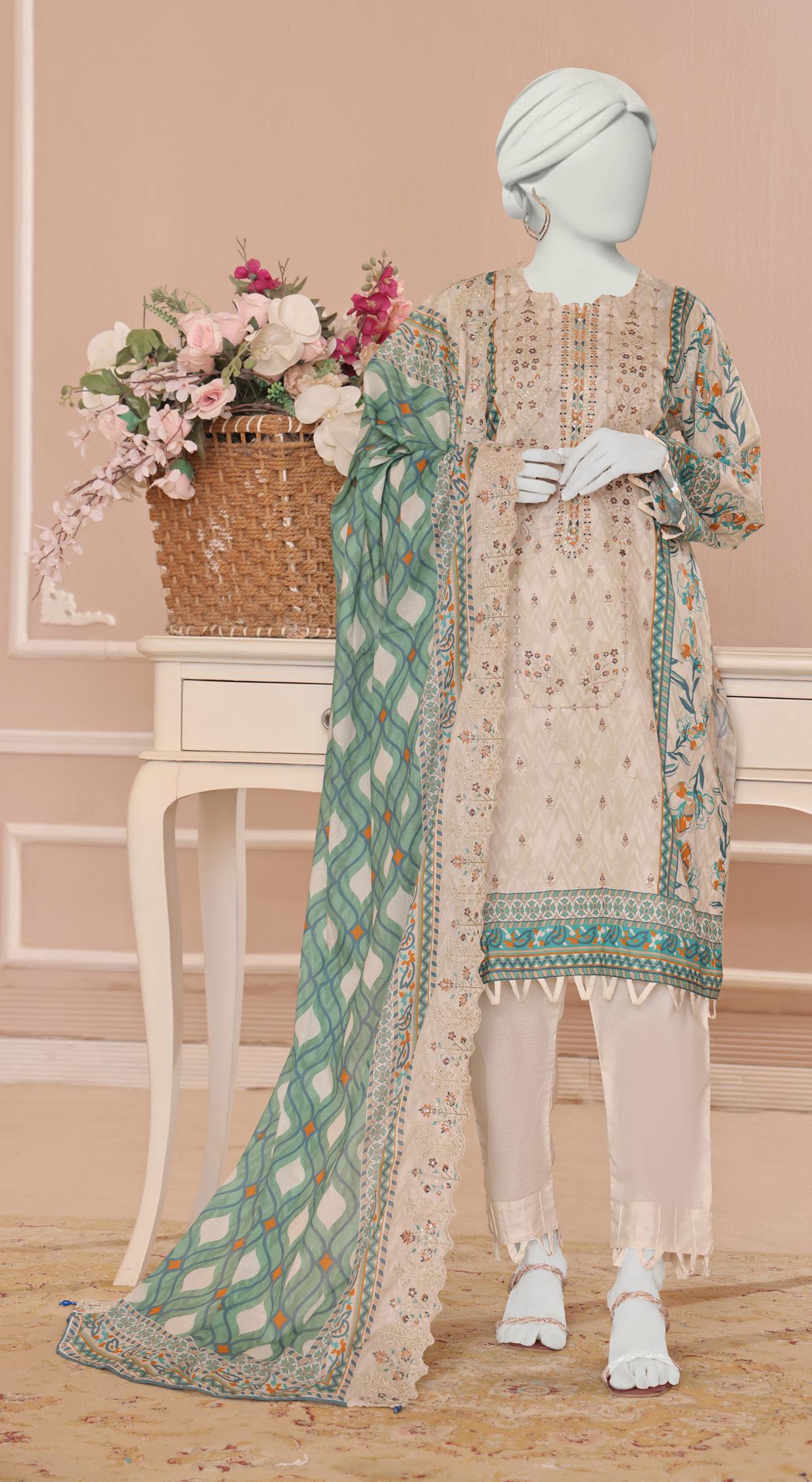 ALMEERAH - Unstitch Embroidery 3pc Lawn