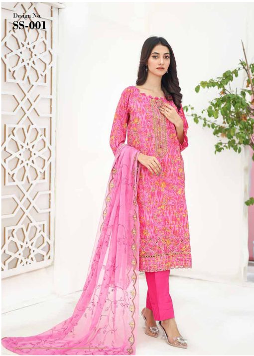 SANA SARA 3PC EMBROIDERED CAMBRIC WITH CUTWORK CHIFFON DUPATTA SERIES