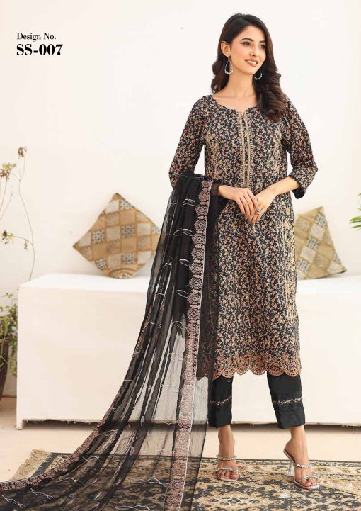 SANA SARA 3PC EMBROIDERED CAMBRIC WITH CUTWORK CHIFFON DUPATTA SERIES