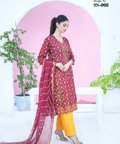 SANA SARA 3PC EMBROIDERED CAMBRIC WITH CUTWORK CHIFFON DUPATTA SERIES