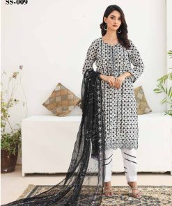 SANA SARA 3PC EMBROIDERED CAMBRIC WITH CUTWORK CHIFFON DUPATTA SERIES