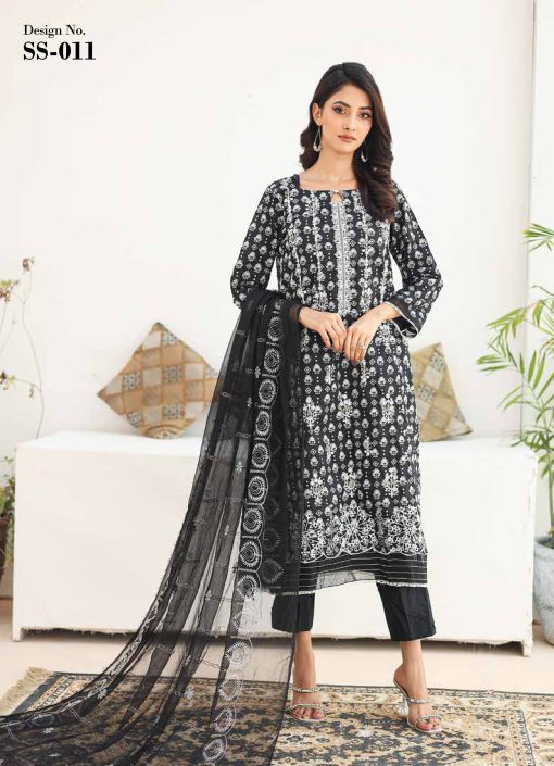 SANA SARA 3PC EMBROIDERED CAMBRIC WITH CUTWORK CHIFFON DUPATTA SERIES