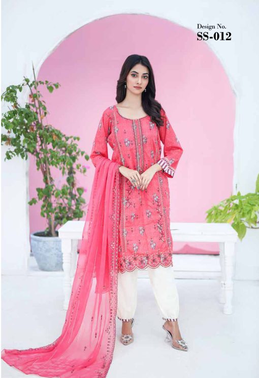 SANA SARA 3PC EMBROIDERED CAMBRIC WITH CUTWORK CHIFFON DUPATTA SERIES