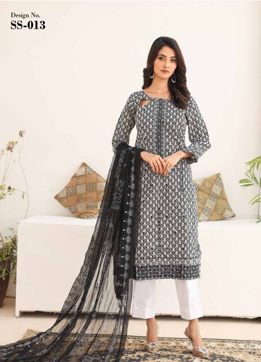 SANA SARA 3PC EMBROIDERED CAMBRIC WITH CUTWORK CHIFFON DUPATTA SERIES